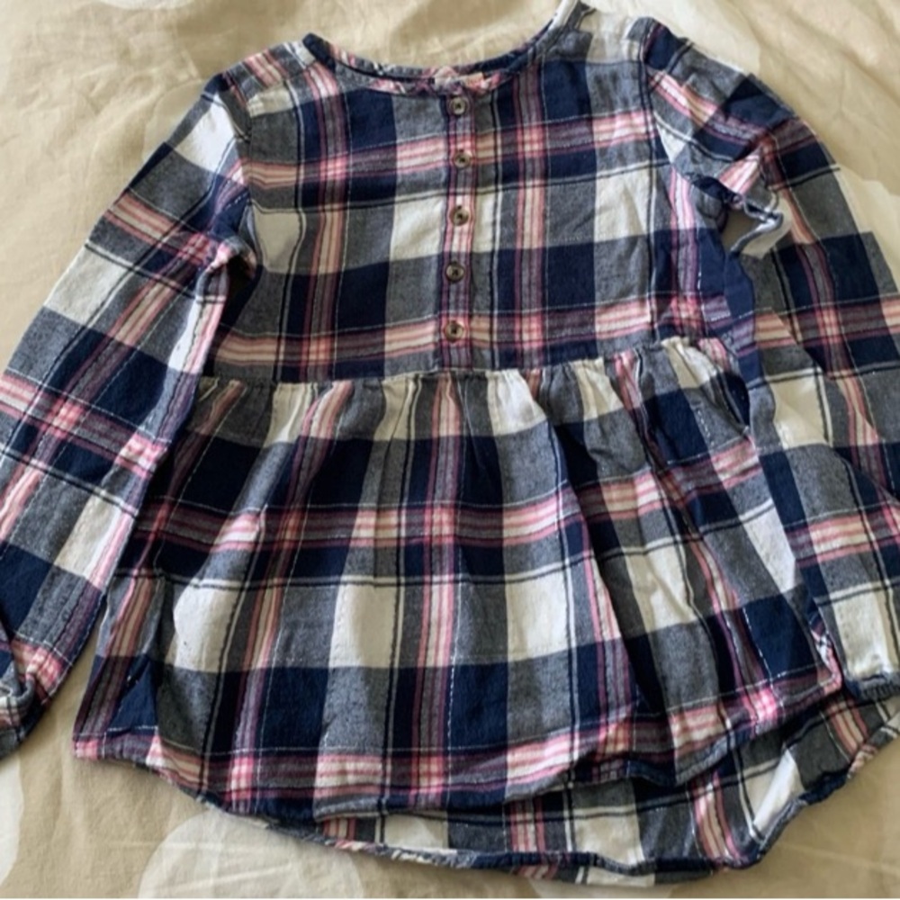 Jumping Beans girls navy pink white plaid long sleeve tunic shirt size 7